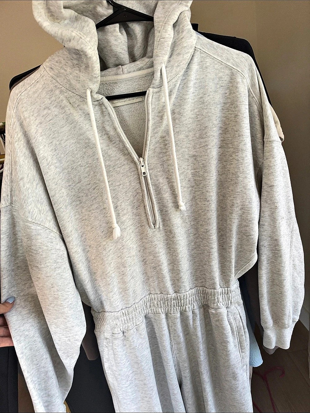 Abercrombie & Fitch Long-Sleeve Half-Zip Fleece Jumpsuit Gray Small
